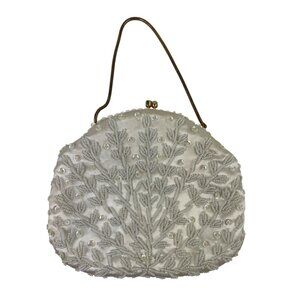 Vintage GMB White/Cream Colored Beaded/Sequined Mini Formal Bag Purse